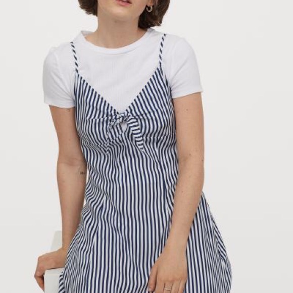 H&M Blue and White Striped Mini Dress Front Tie - Picture 6 of 8